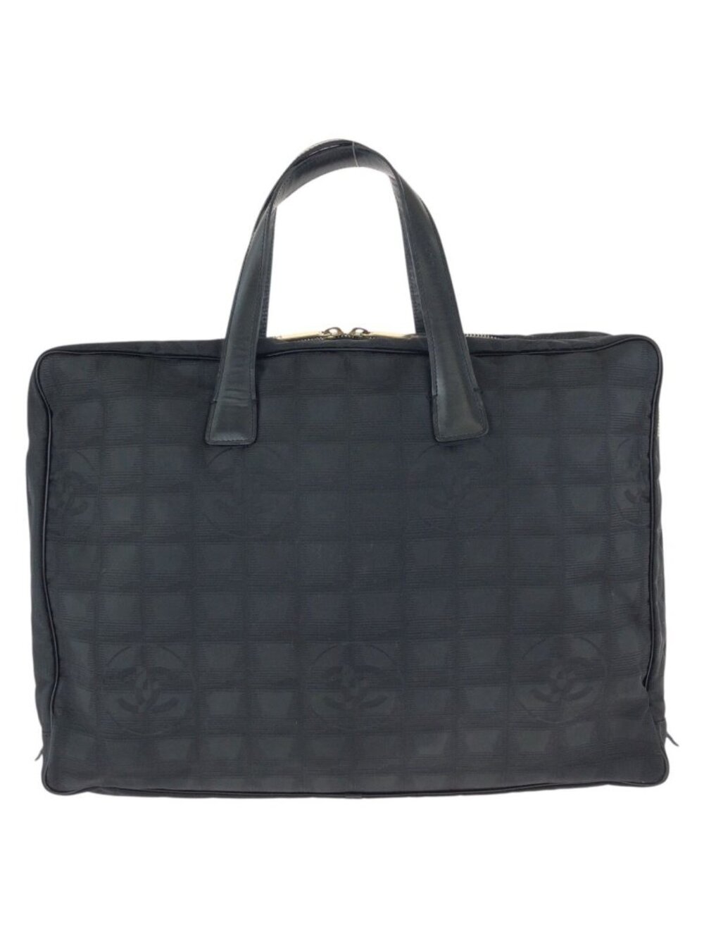 Chanel New Travel Line CC Logo Black Gold Nylon Leather Tote Bag Business